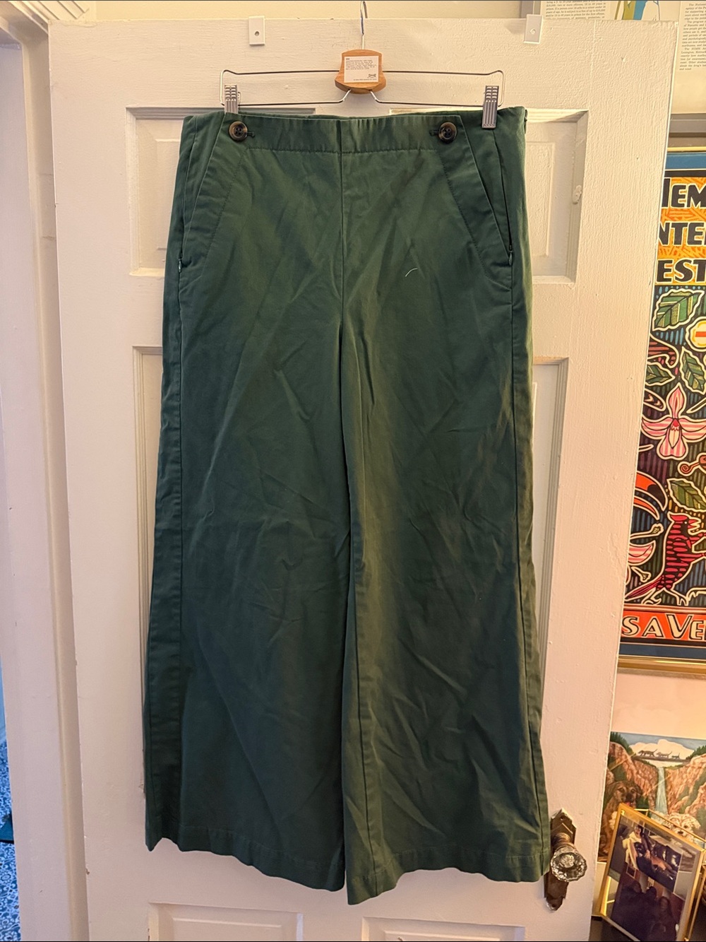Ann Taylor Forest Green Wide-Leg Chinos